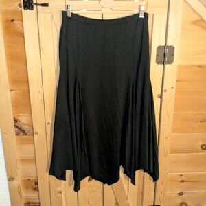 Peruvian Connection Black Pima Cotton Skirt Large Midi Pointed Hem Artisanal